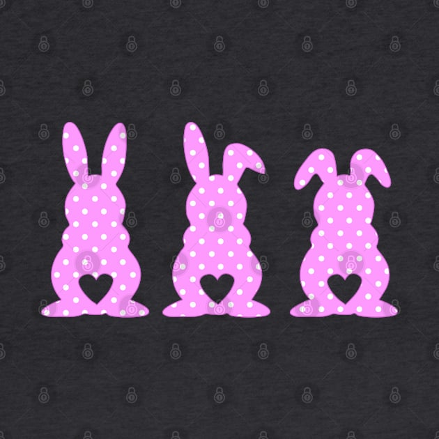 Three Easter Bunnies with Heart Shaped Tails Pink Polkadots by deelirius8